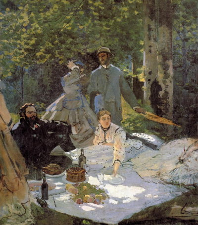 Le Déjeuner sur l'herbe, Claude Monet, 1865, fragment central, Paris musée d'Orsay, huile sur toile 2,40m x 2,17m