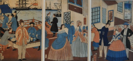 Yoshitora Utagawa, Un dimanche avec des étrangers de cinq pays, vers 1870. Collection Claude Monet, Fondation Claude Monet à Giverny.