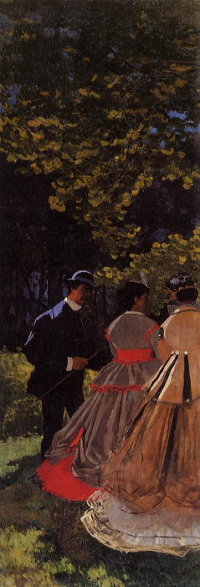 Le Déjeuner sur l'herbe, Claude Monet, 1865, fragment gauche, Paris musée d'Orsay, huile sur toile 4,18m x 1,50m
