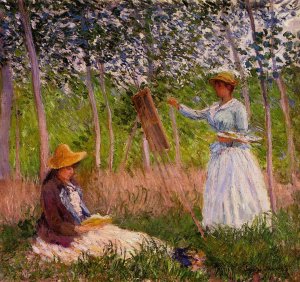 Dans le marais de Giverny, Suzanne lisant et Blanche peignant, par Claude Monet, 1887, Los Angeles County Museum of Art