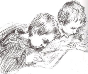 Jean-Pierre Hoschedé et Michel Monet dessinant, Claude Monet
