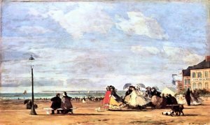 La plage de Trouville - Impératrice Eugénie - 1863
34,5 cm x 57 cm Collection Burrell Musée de Glasgow 